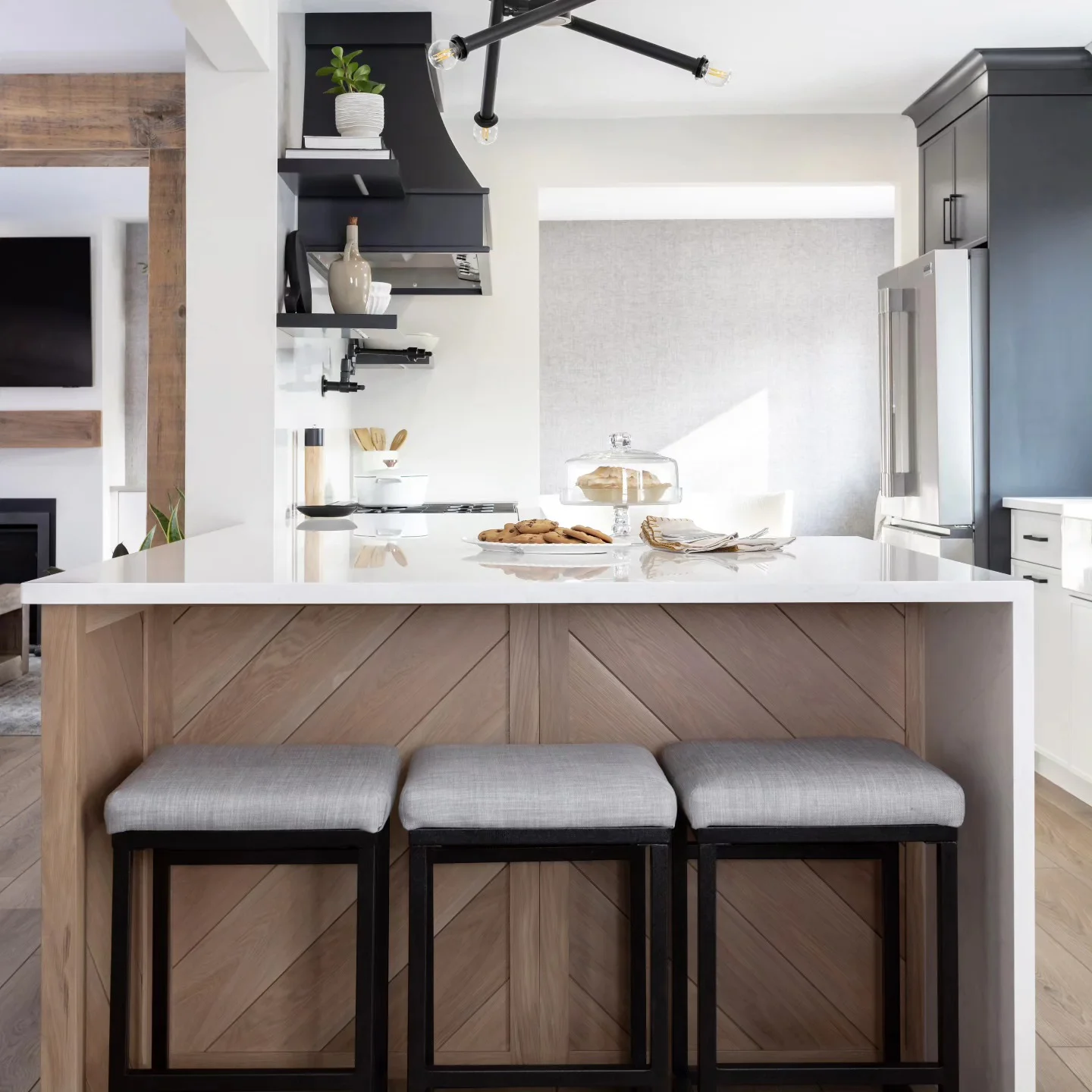 Chevron White Oak Kitchen Peninsula - Image 1