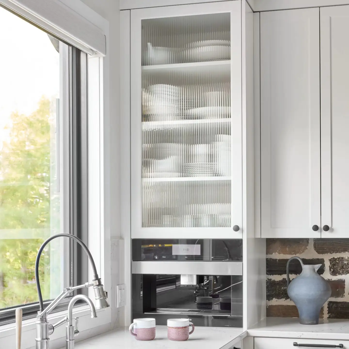 Reeded Glass Kitchen Cabinets - Image 1