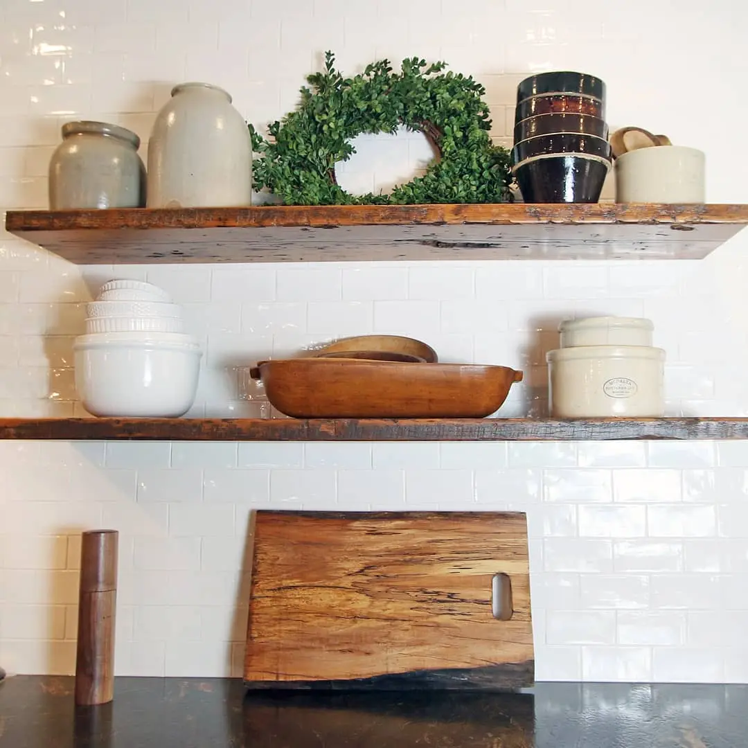 Reclaimed hemlock kitchen with shelf cabinetry by Heirlooms Custom Cabinetry