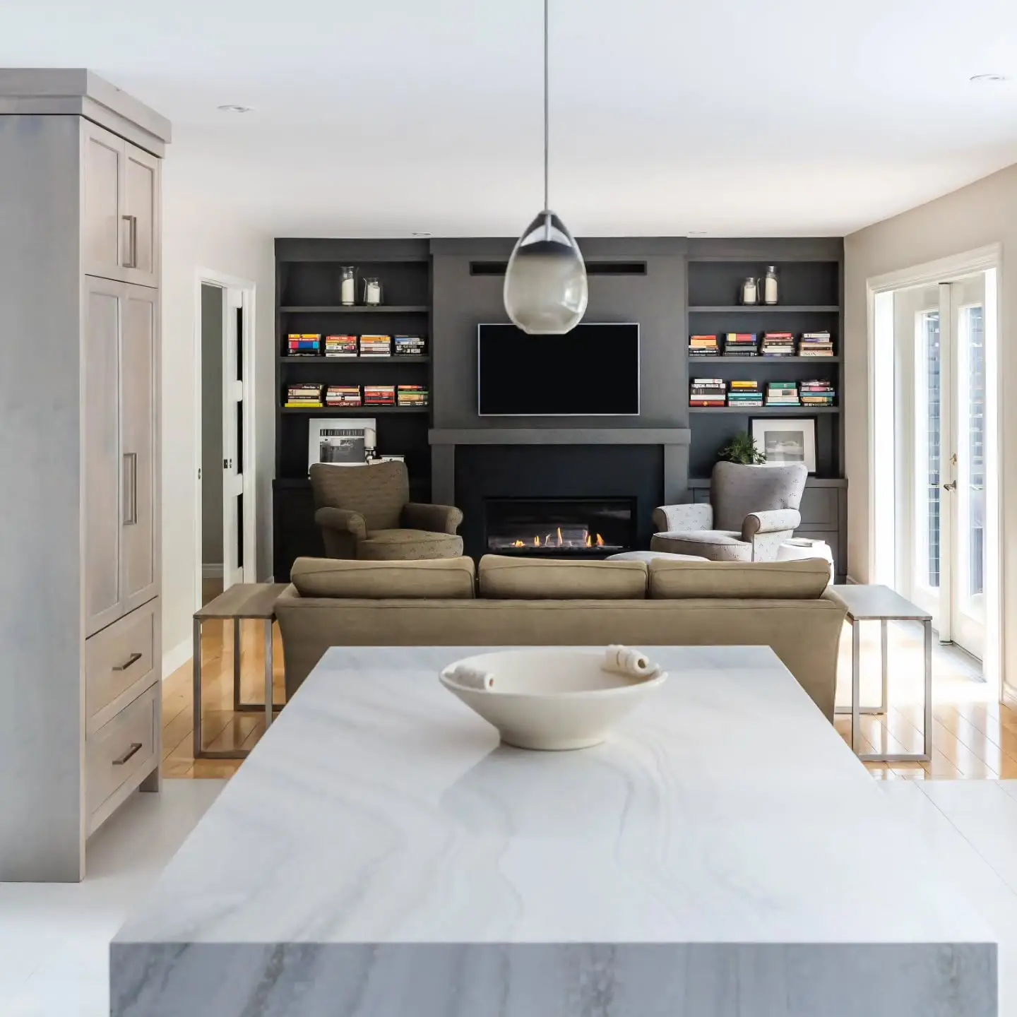 Dark Maple Fireplace Feature Wall - Image 3